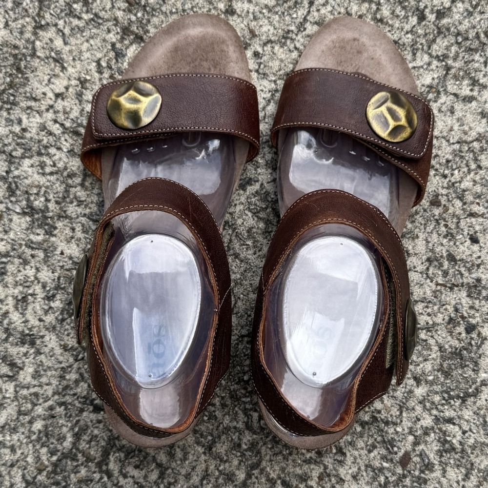 Taos Women's Carousel‎ 3 Tan Leather Wedge Sandals Size 41 US 10 Comfort Casual - Picture 5 of 13